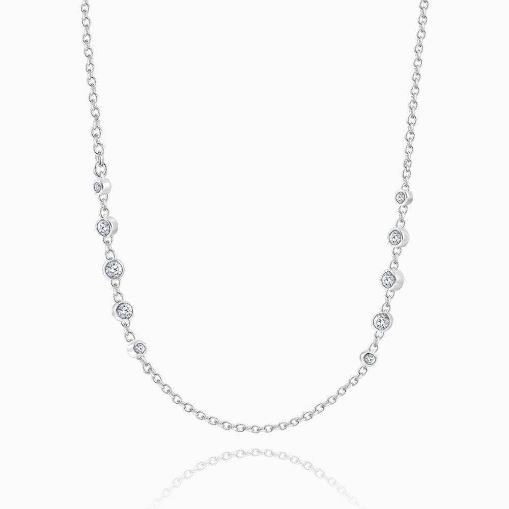 17.7in Silver Cable Chain Basic Necklace With CZ Beads - Length Adjustable - soufeelus