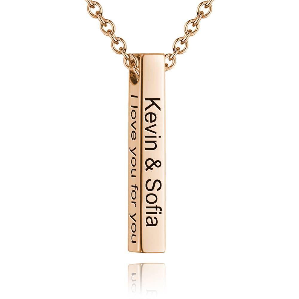 3D Engraving Bar Necklace, 4 Sided Vertical Name Necklace 14K Gold Plated - Golden - soufeelus