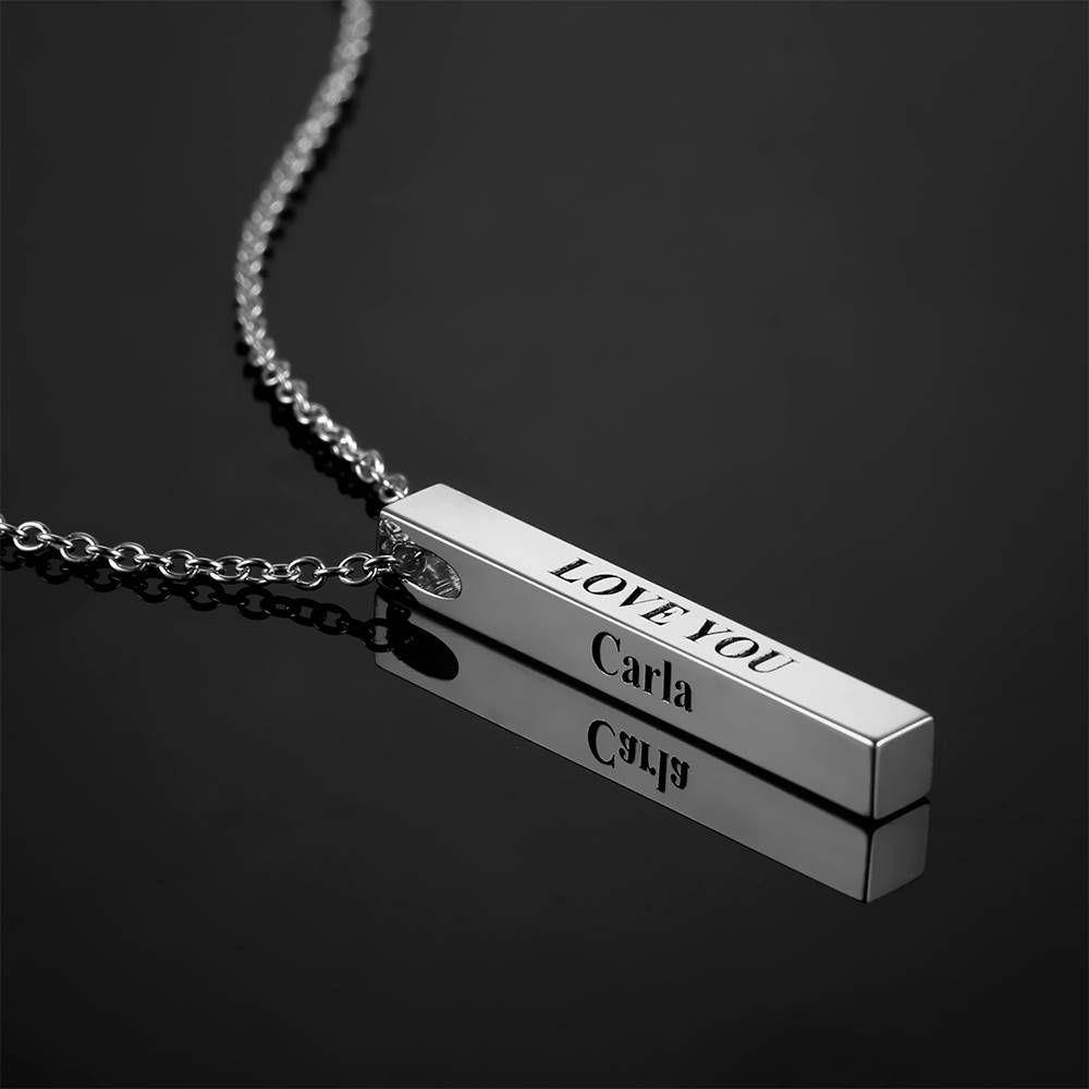 3D Engraving Bar Necklace, 4 Sided Vertical Name Necklace Silver - soufeelus