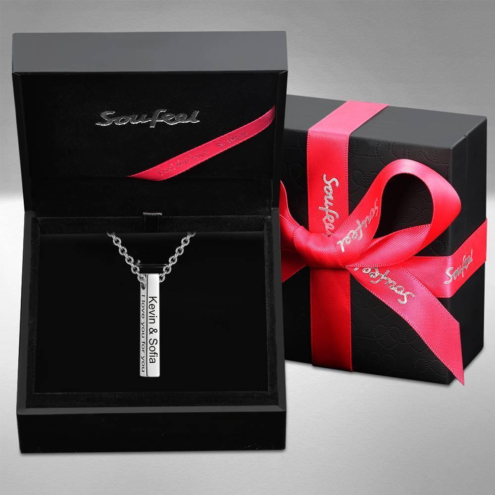 3D Engraving Bar Necklace, 4 Sided Vertical Name Necklace Silver - soufeelus