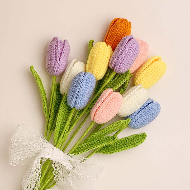 Tulip Crochet Flower Handmade Knitted Flower Gift for Lover - soufeelmy