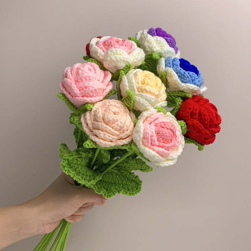 Roses Crochet Flower Handmade Knitted Flower Gift for Lover - soufeelmy