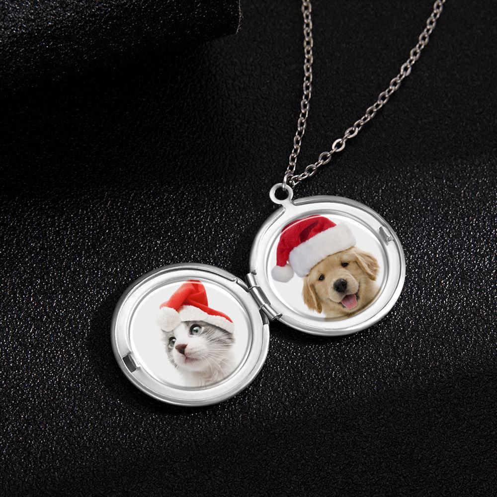 Christmas Gifts Custom Photo Necklace With Two Pictures Silver Color Chain Gifts Ideas Cute Pet - 