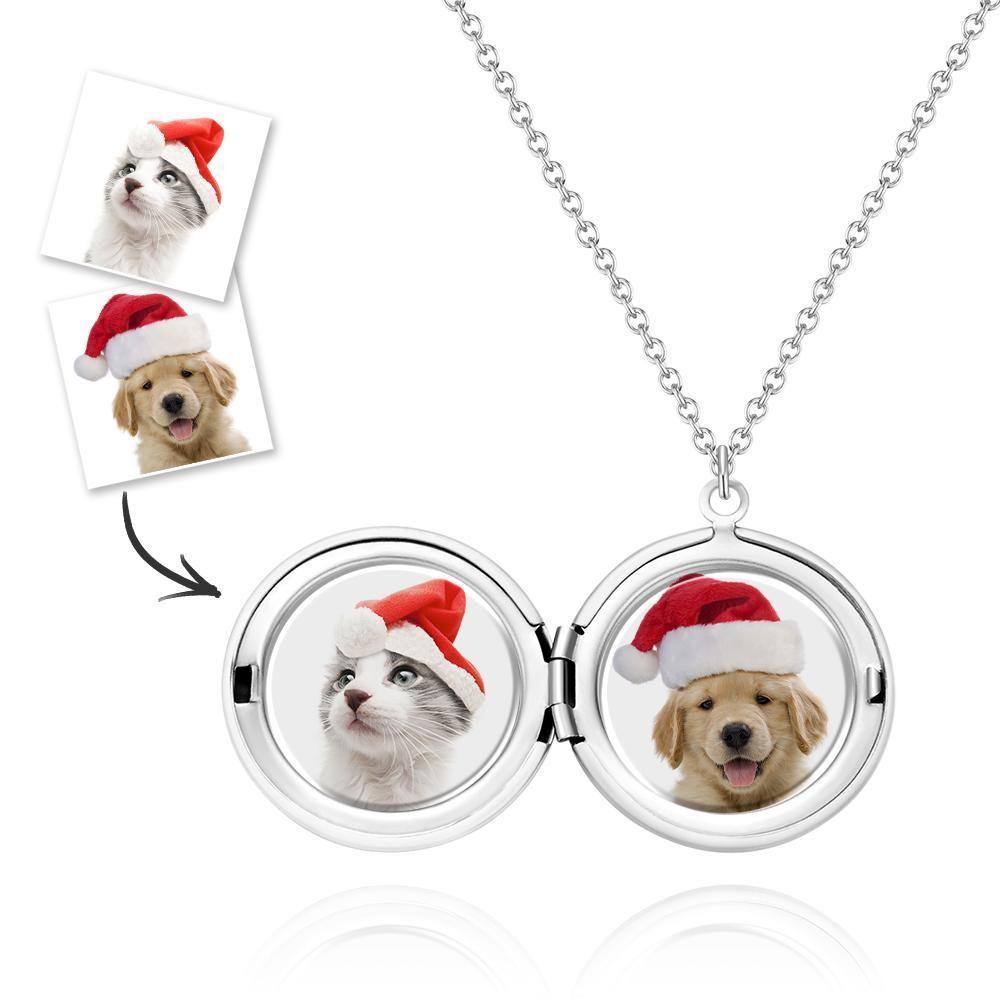 Christmas Gifts Custom Photo Necklace With Two Pictures Silver Color Chain Gifts Ideas Cute Pet - 