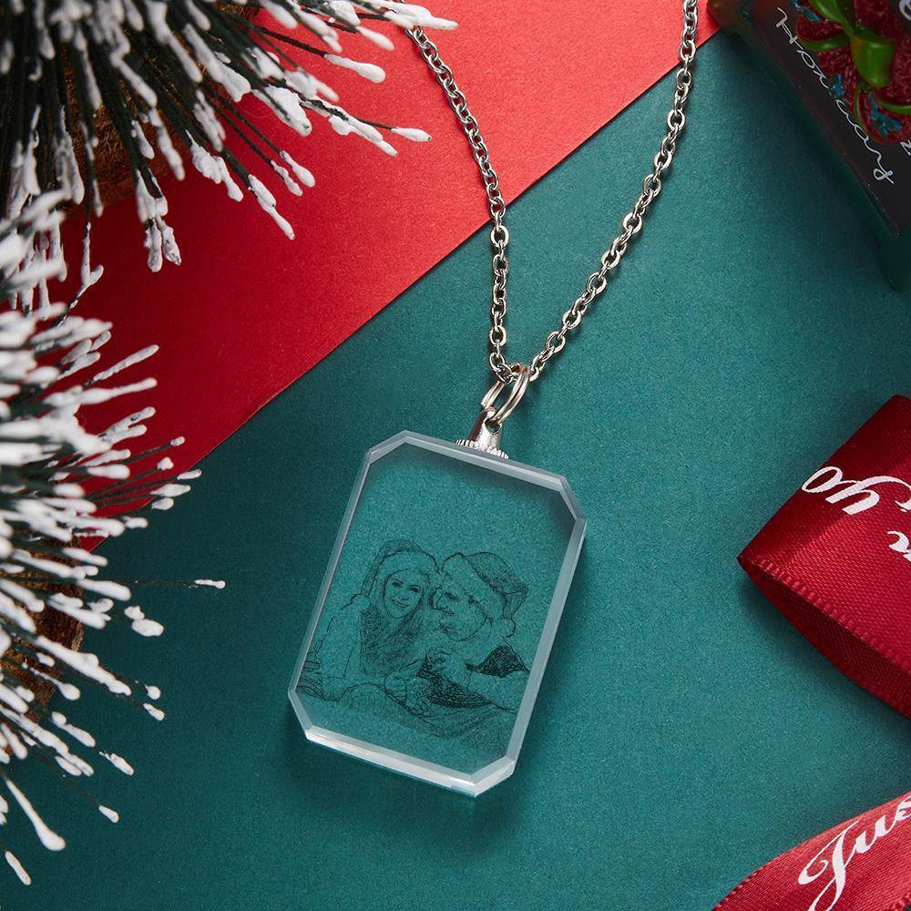 Photo Necklace Laser Etched Crystal Necklace Gifts for Couple's - soufeelus
