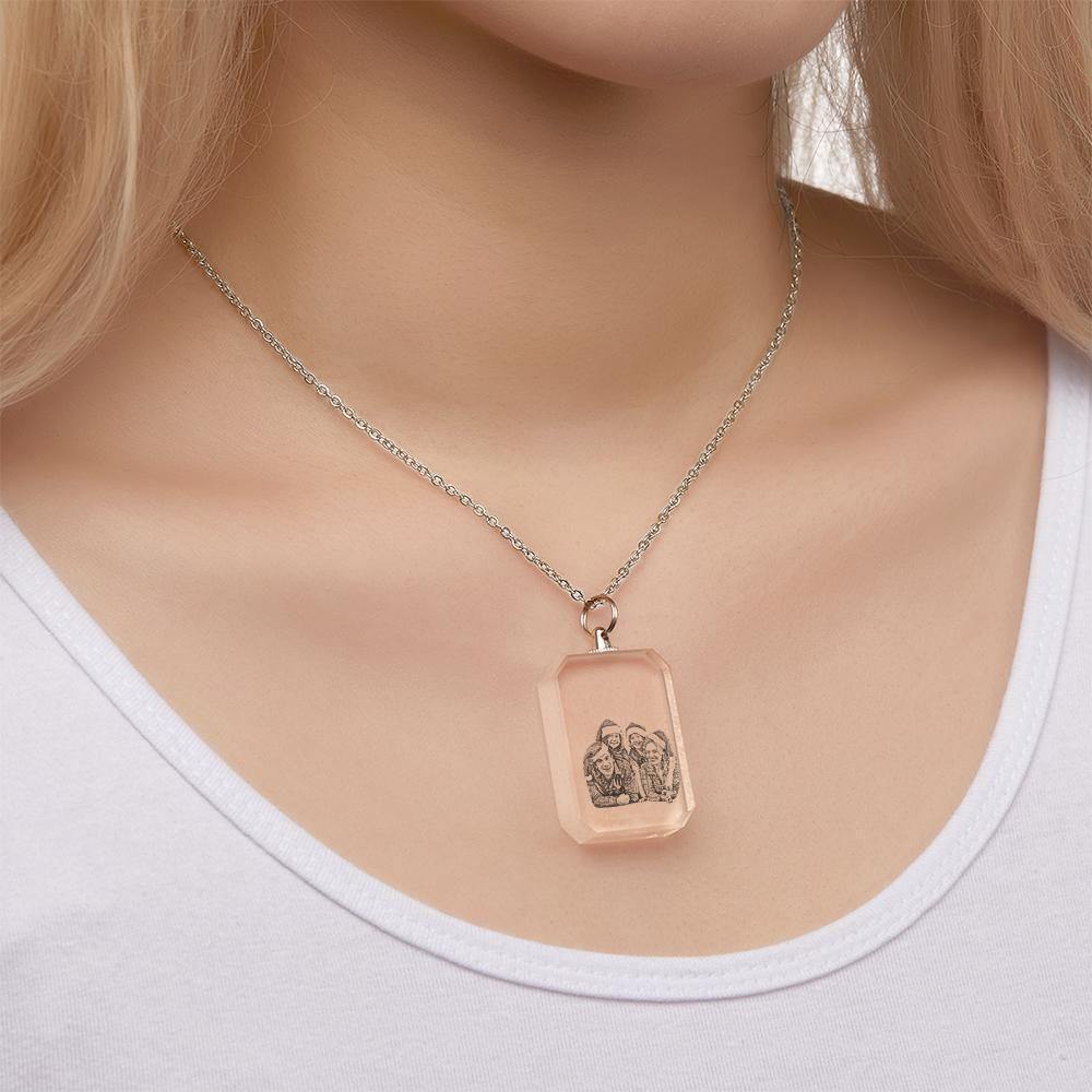 Merry Christmas Photo Necklace Laser Engraved Photo Crystal Necklace Gifts for Family - soufeelus