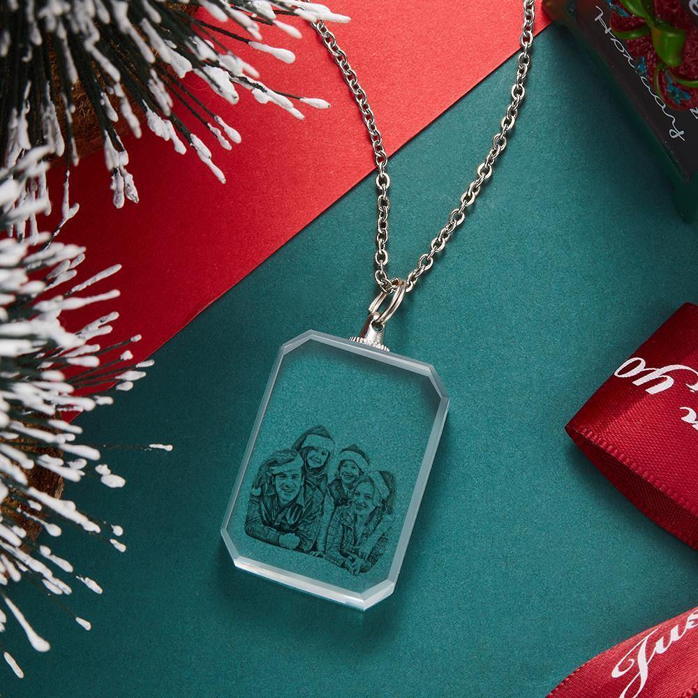 Merry Christmas Photo Necklace Laser Engraved Photo Crystal Necklace Gifts for Family - soufeelus