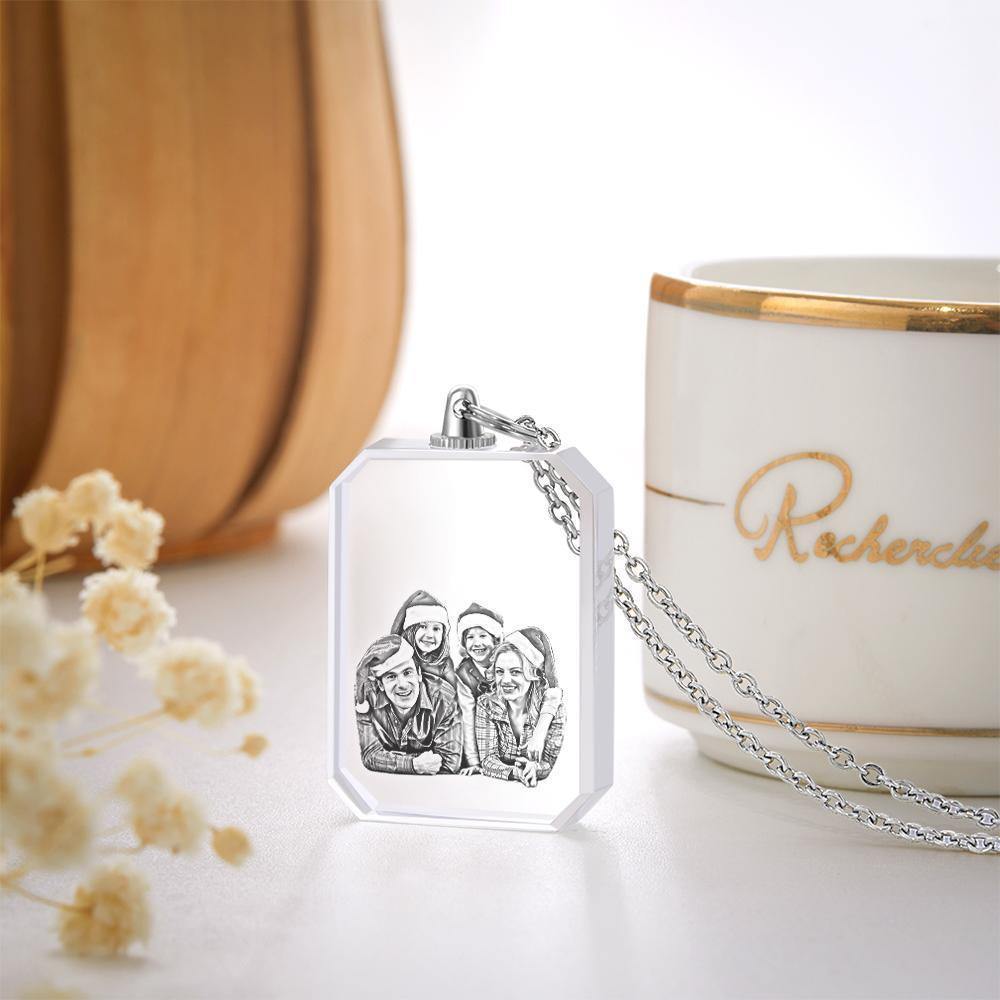 Merry Christmas Photo Necklace Laser Engraved Photo Crystal Necklace Gifts for Family - soufeelus
