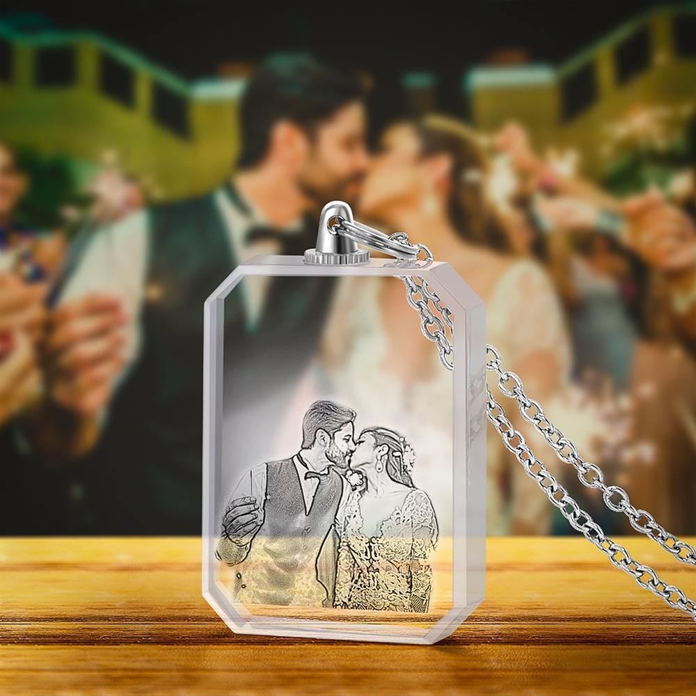 Photo Necklace Laser Engraved Photo Crystal Necklace Silver Color Chain Gifts Ideas Gifts Aniversary Day - soufeelus