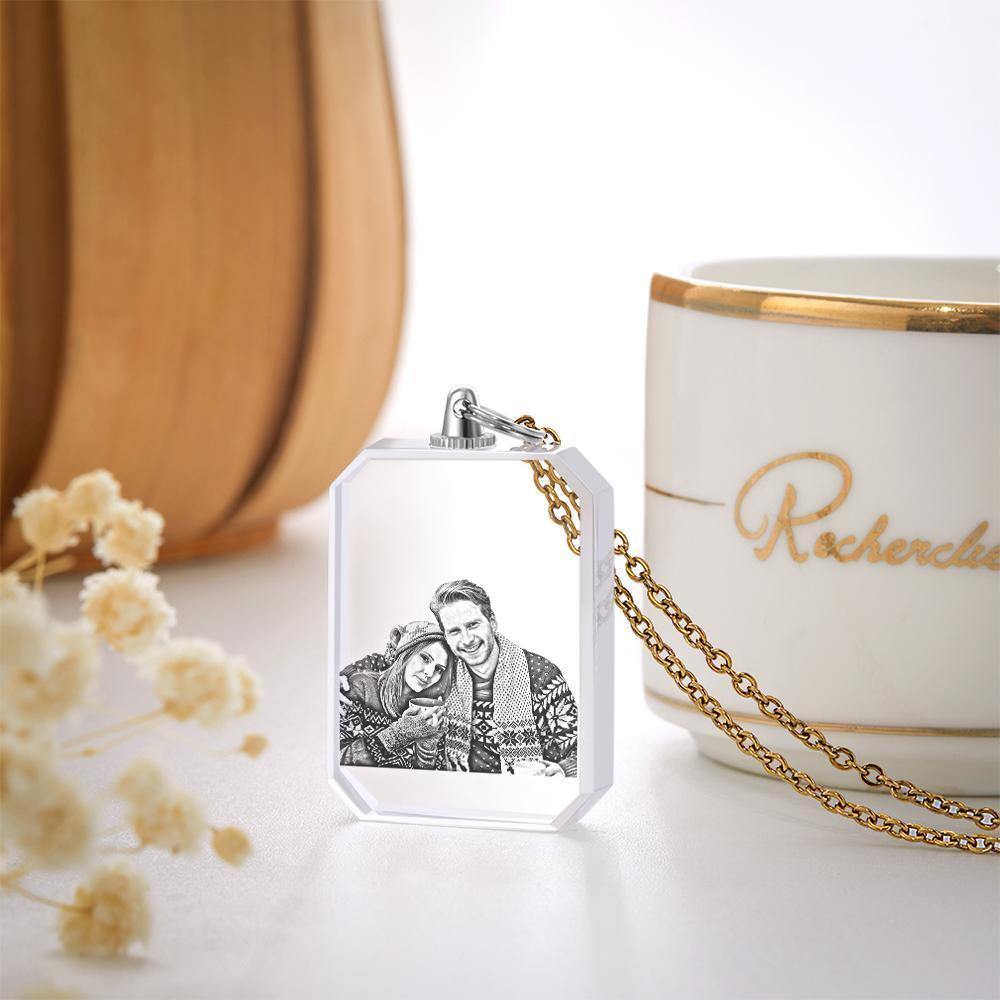 Merry Christmas Photo Necklace Laser Engraved Photo Crystal Necklace Gifts for Couple's - soufeelus