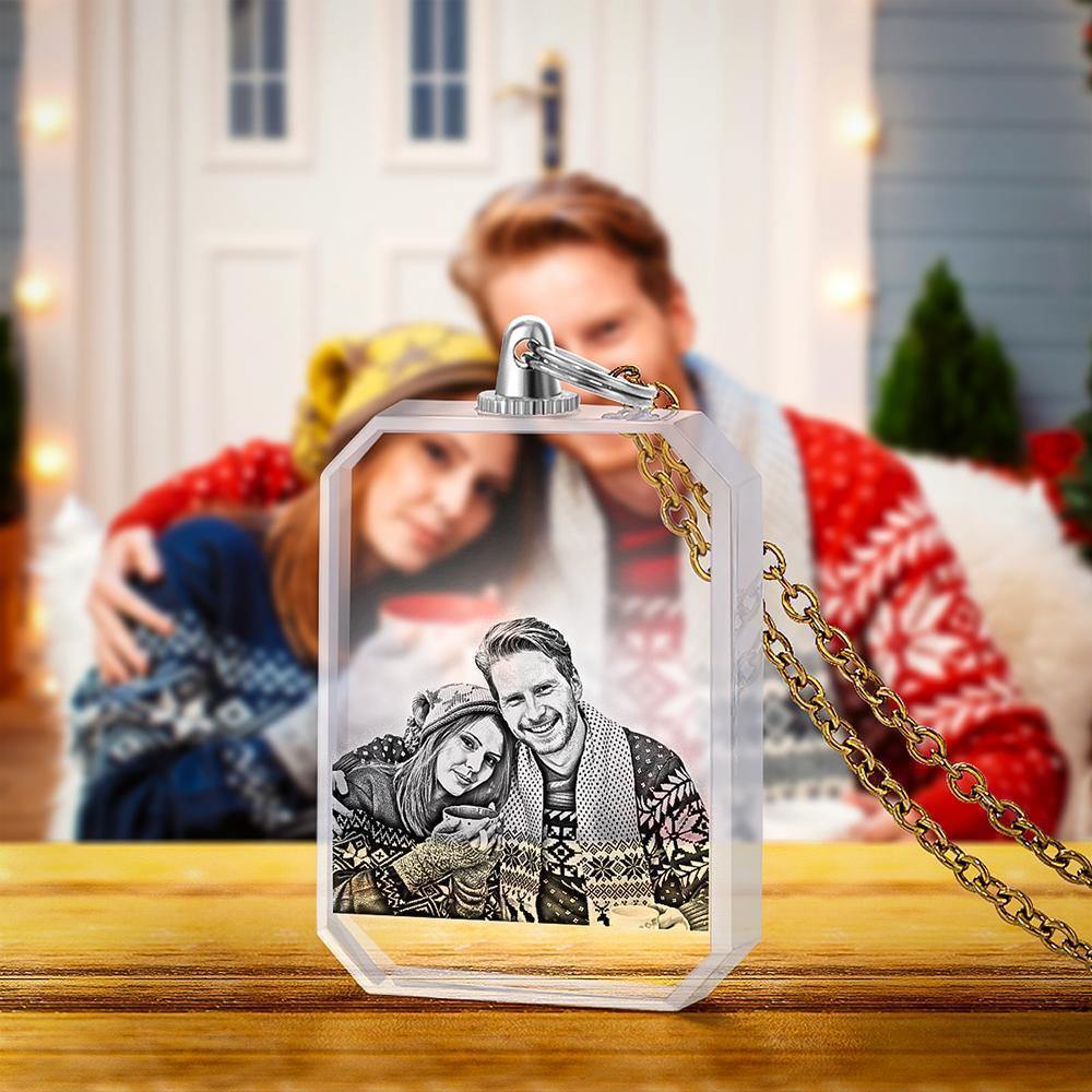Merry Christmas Photo Necklace Laser Engraved Photo Crystal Necklace Gifts for Couple's - soufeelus