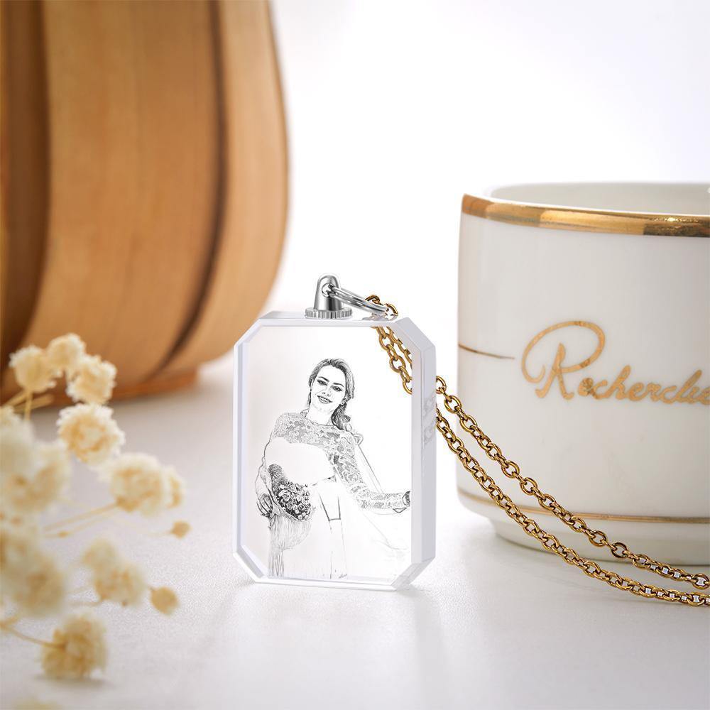 Photo Necklace Laser Engraved Photo Crystal Necklace Golden Color Chain Gifts Ideas Gifts Aniversary Day - soufeelus