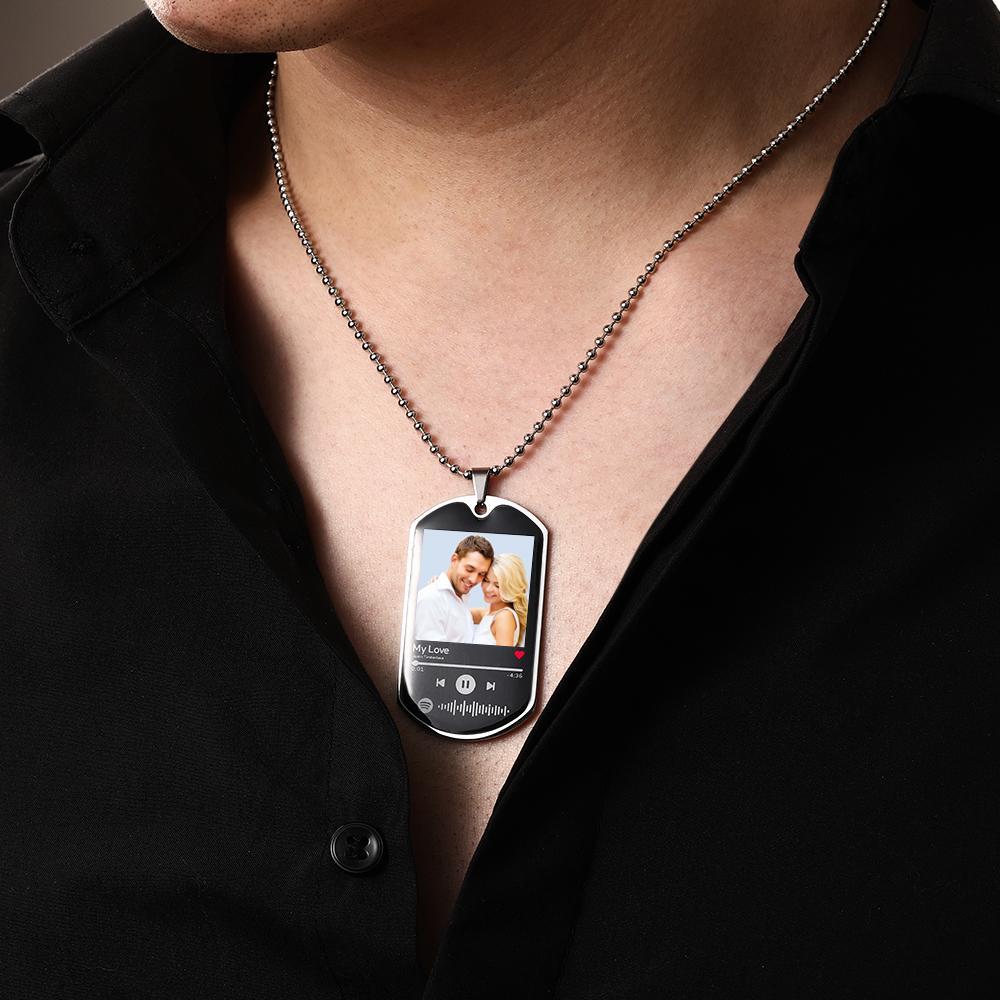 Scannable Custom Spotify Code Necklace Engraved Music Song Photo Necklace Memorial Gifts for Him - 