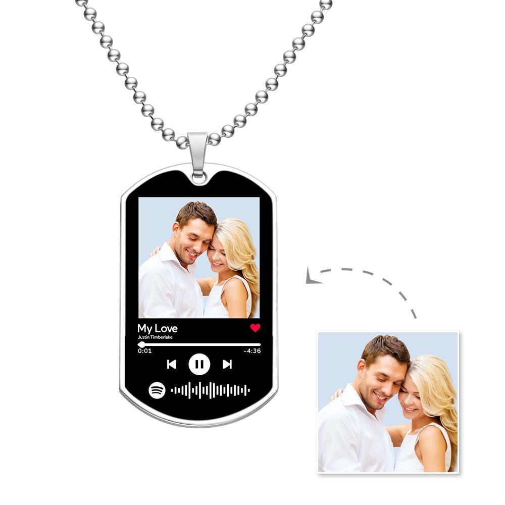 Scannable Custom Spotify Code Necklace Engraved Music Song Photo Necklace Memorial Gifts for Him - 