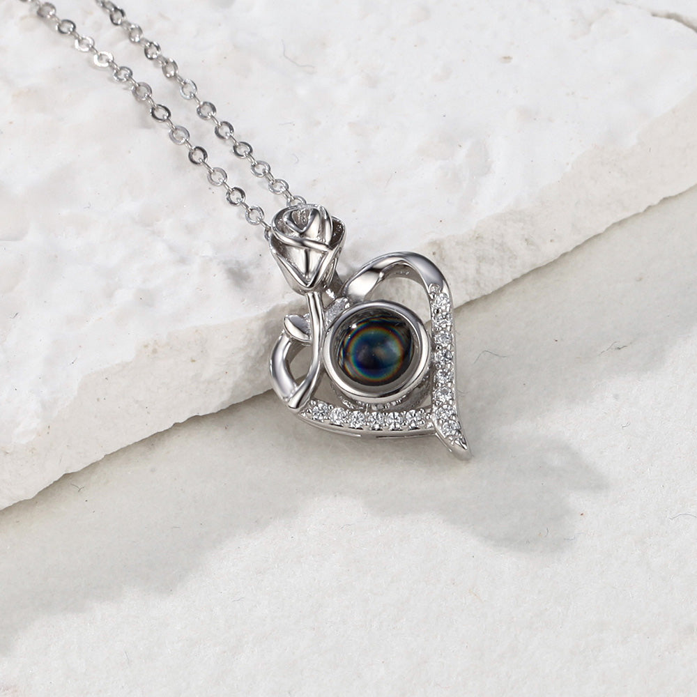 Custom Projection Necklace Rose Heart Photo Necklace for Her - soufeelmy
