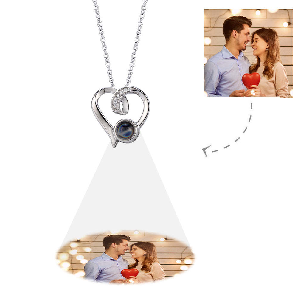 Custom Projection Necklace Ribbon Design Heart Shaape Photo Necklace Gift for Her - soufeelmy