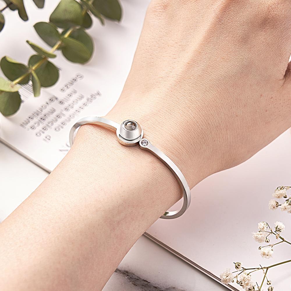 Custom Photo Projection White Rhinestone Bracelet Personalized Adjustable Bracelet Gifts For Her - soufeelmy