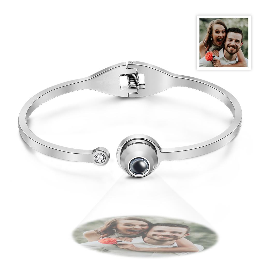 Custom Photo Projection White Rhinestone Bracelet Personalized Adjustable Bracelet Gifts For Her - soufeelmy