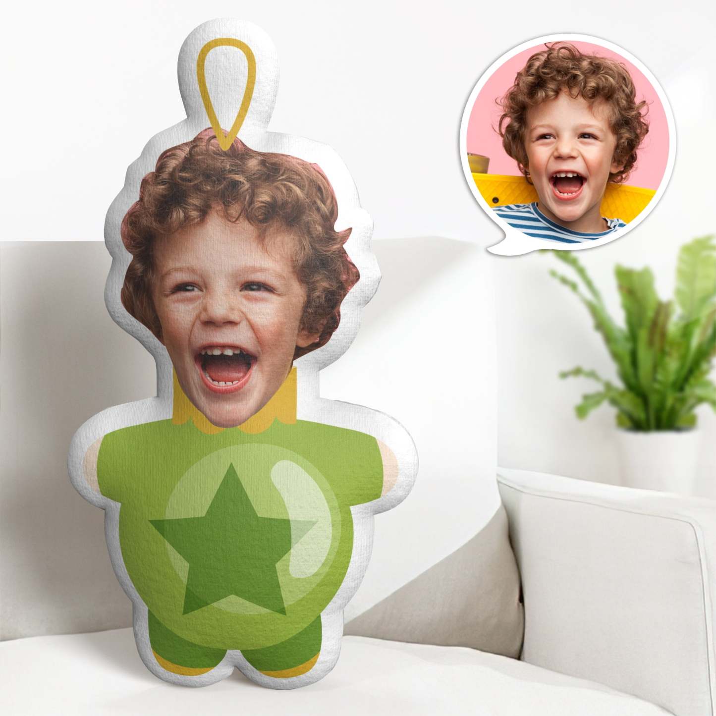 Personalized Face Minime Throw Pillow Custom Christmas Light Cartoon Throw Pillow - soufeelmy