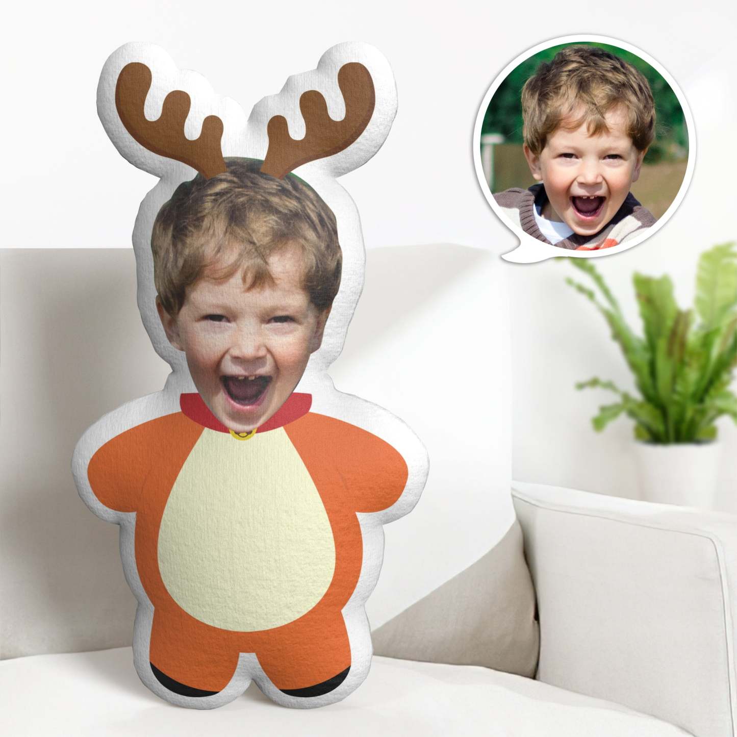 Christmas Elk Gift Personalized Minime Throw Pillow Custom Face Minime Throw Pillow - soufeelmy