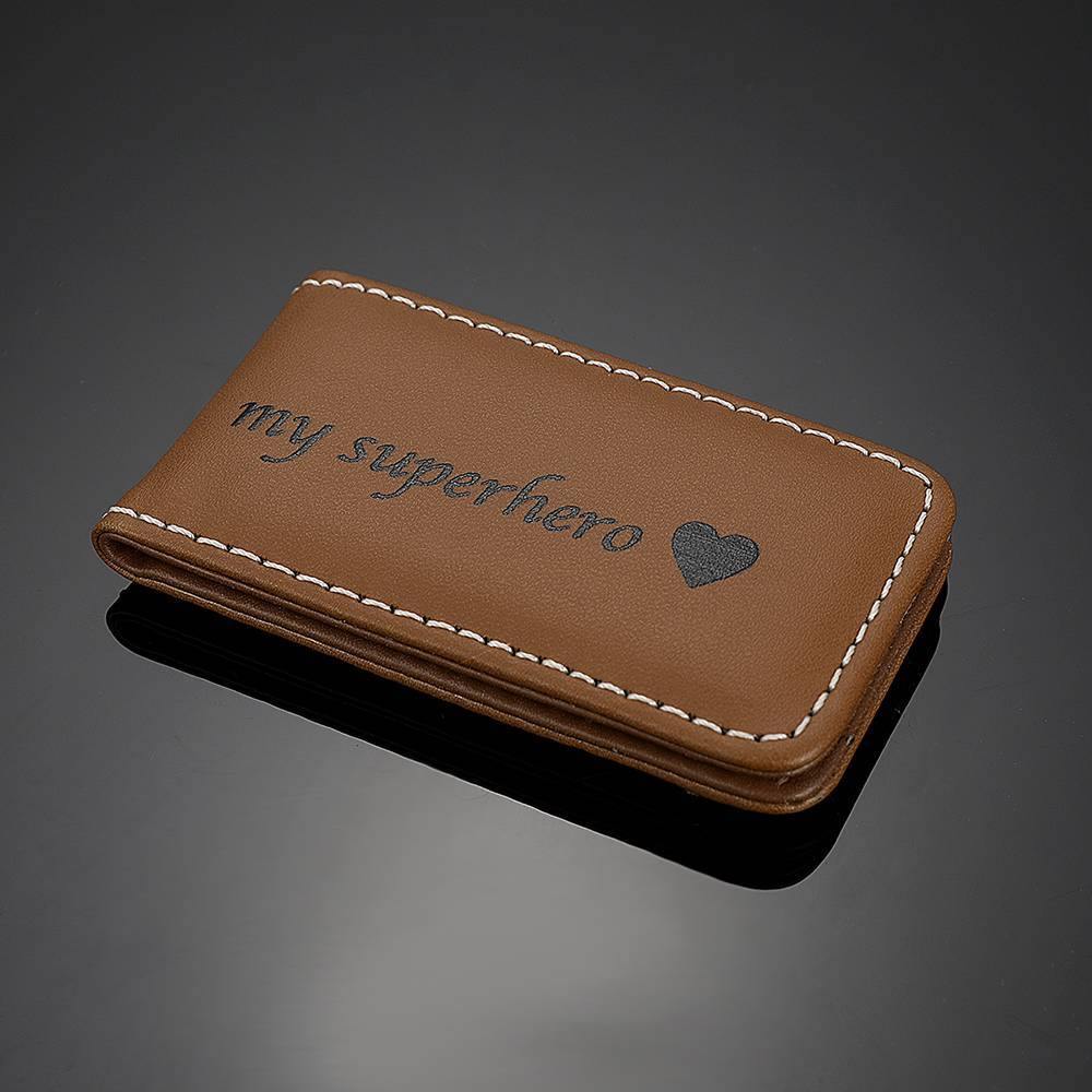 Engraved Money Clip Keepsake Gift Leather Brown