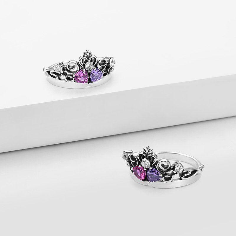 Summer Female Captured Hearts Tiara Ring Pink Purple White 925 Sterling Silver - 