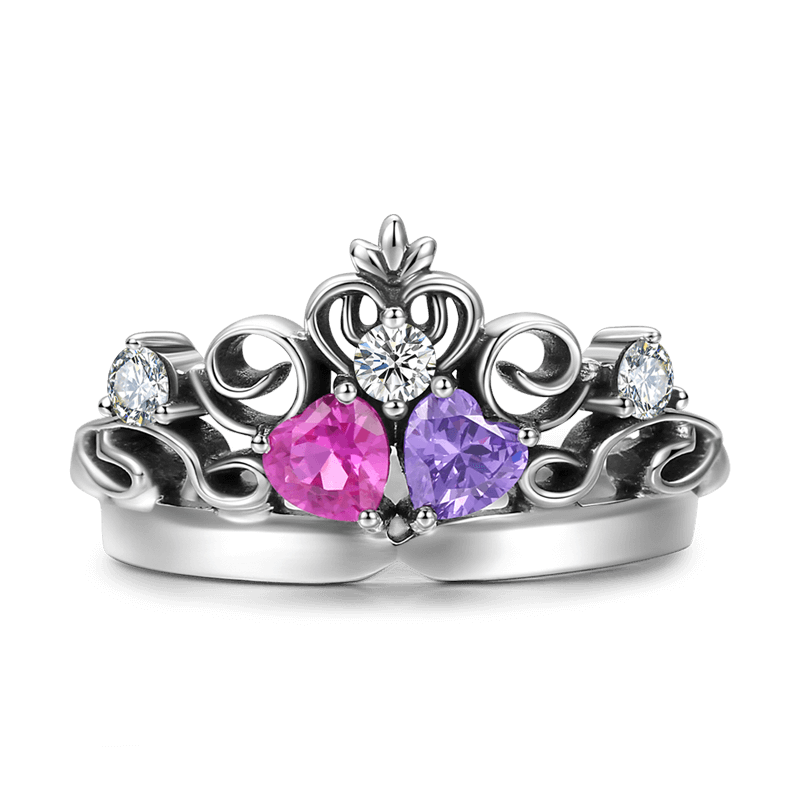 Summer Female Captured Hearts Tiara Ring Pink Purple White 925 Sterling Silver - 