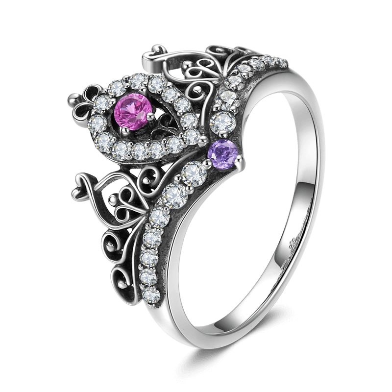 Summer Female Captured Hearts Tiara Ring Pink Purple 925 Sterling Silver - 