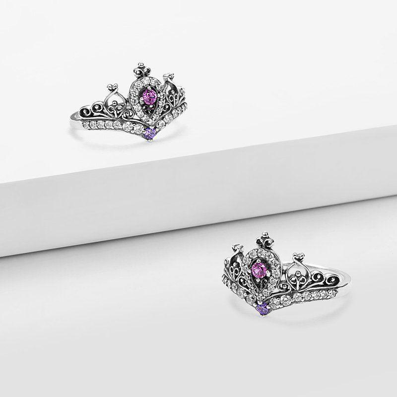 Summer Female Captured Hearts Tiara Ring Pink Purple 925 Sterling Silver