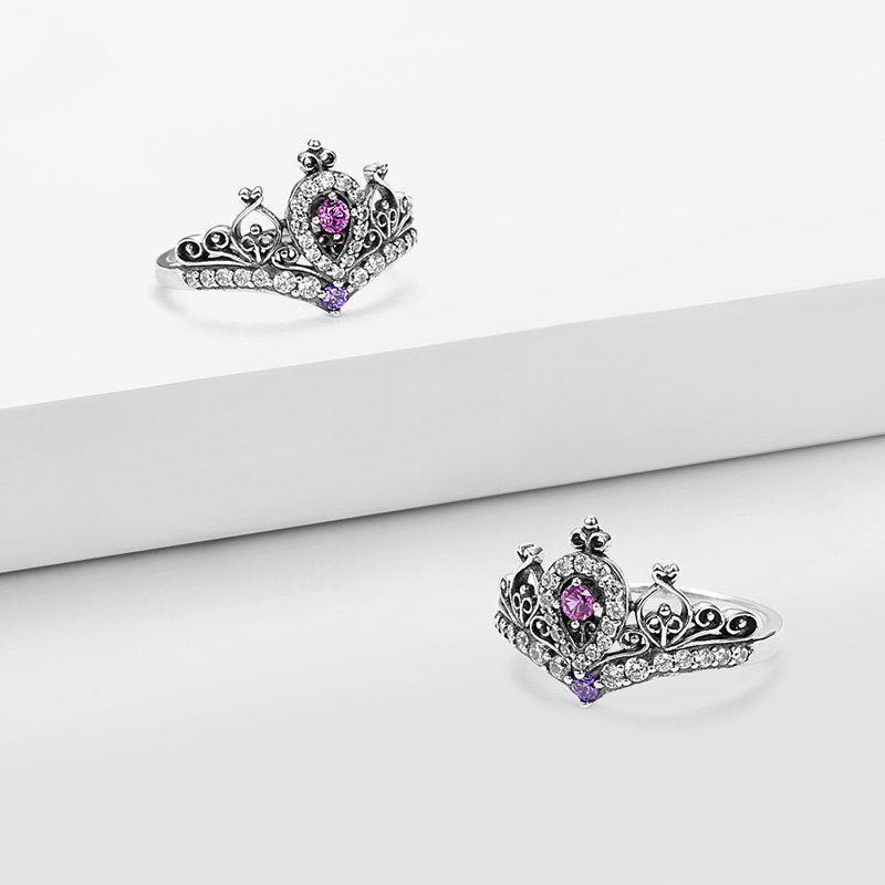 Summer Female Captured Hearts Tiara Ring Pink Purple 925 Sterling Silver -