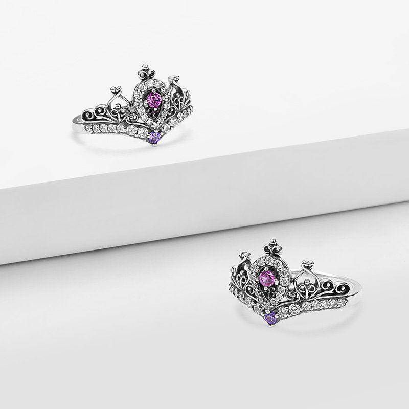 Summer Female Captured Hearts Tiara Ring Pink Purple 925 Sterling Silver - 