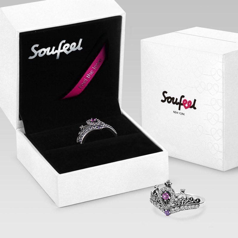 Summer Female Captured Hearts Tiara Ring Pink Purple 925 Sterling Silver -