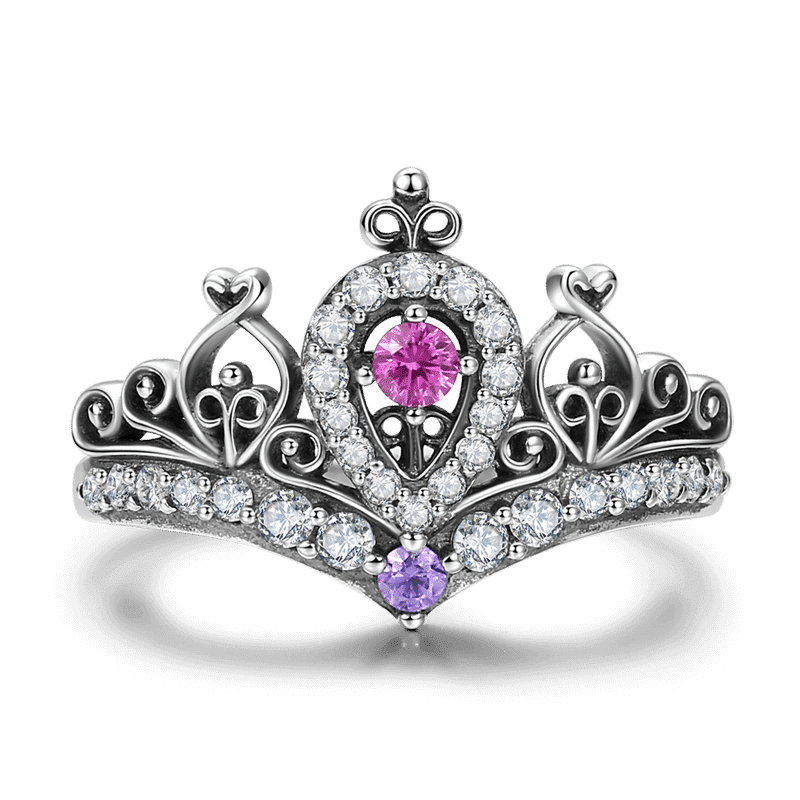 Summer Female Captured Hearts Tiara Ring Pink Purple 925 Sterling Silver - 