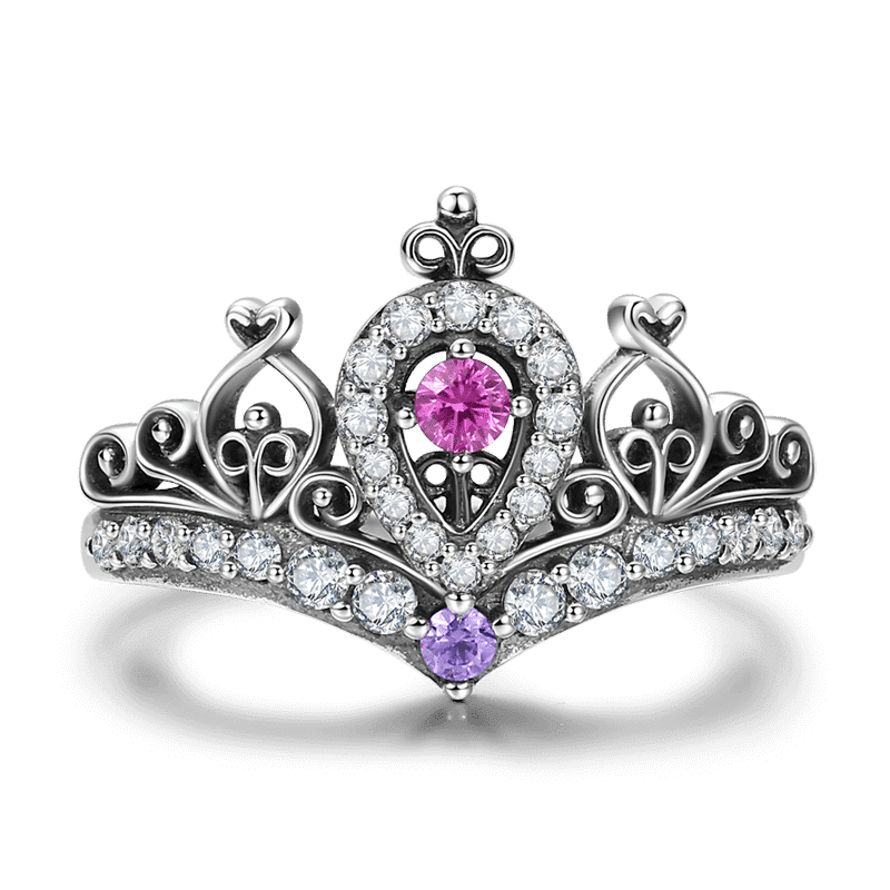 Summer Female Captured Hearts Tiara Ring Pink Purple 925 Sterling Silver -