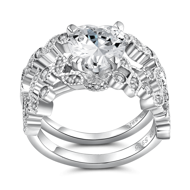 Female Only Love Wedding Ring Set 925 Sterling Silver