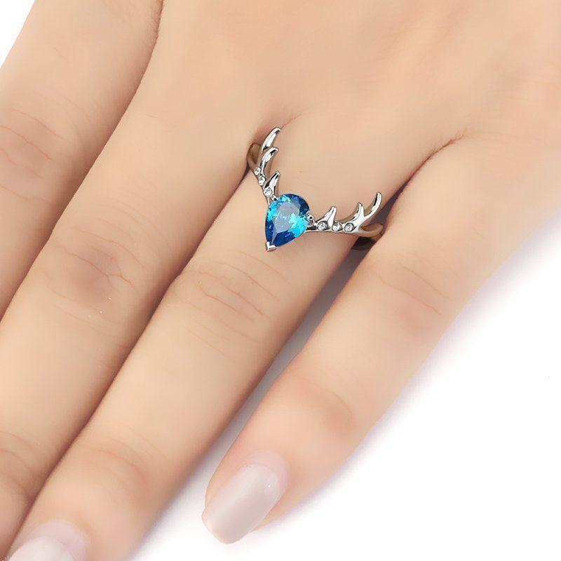Christmas Reindeer Ring Platinum Plated 925 Sterling Silver - 