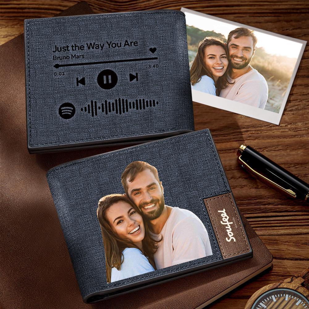 Scannable Spotify Code Wallet Photo Engraved Wallet Gifts for Boyfriend/Husband - 