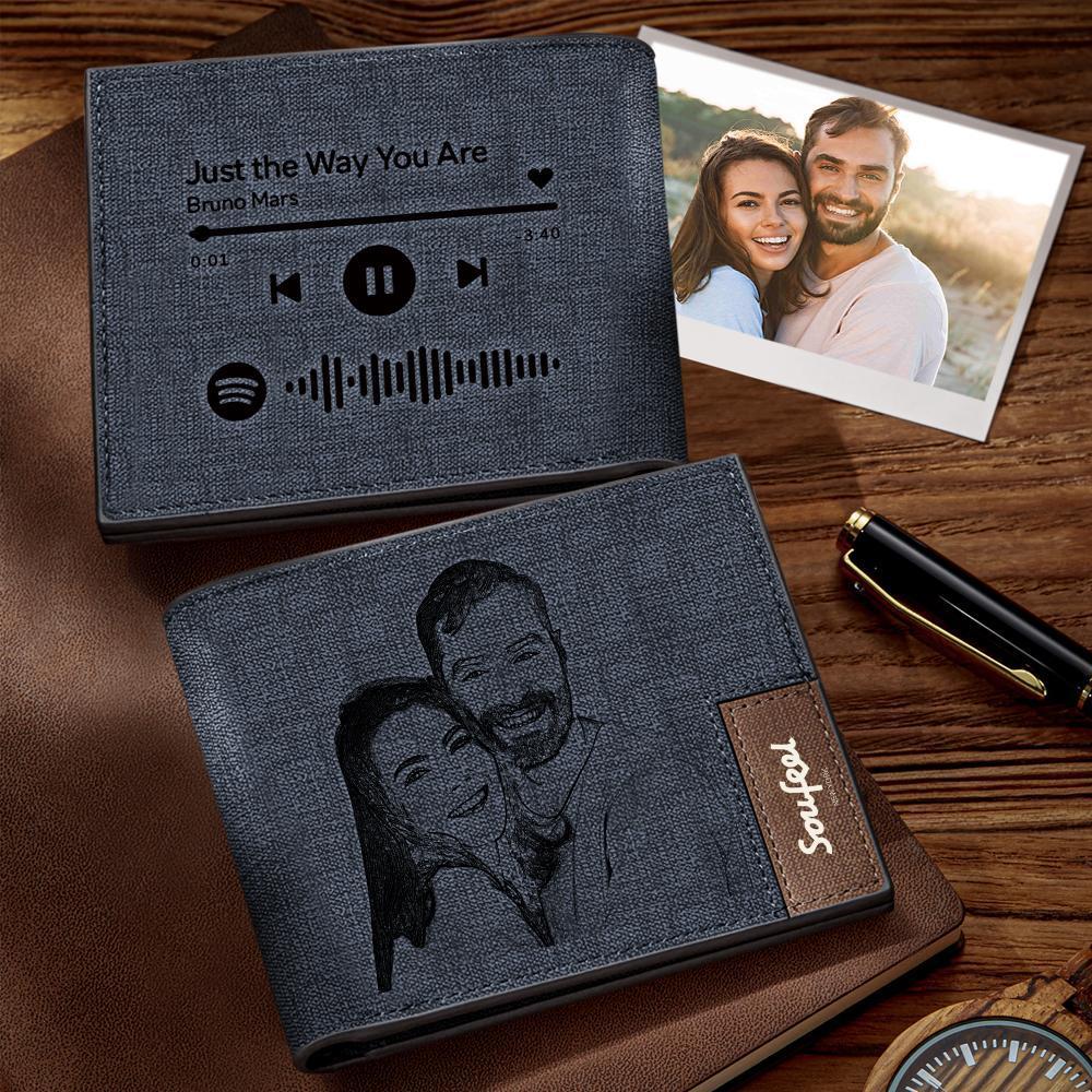 Scannable Spotify Code Wallet Photo Engraved Wallet Custom Music Song Wallet Gifts for Him - 