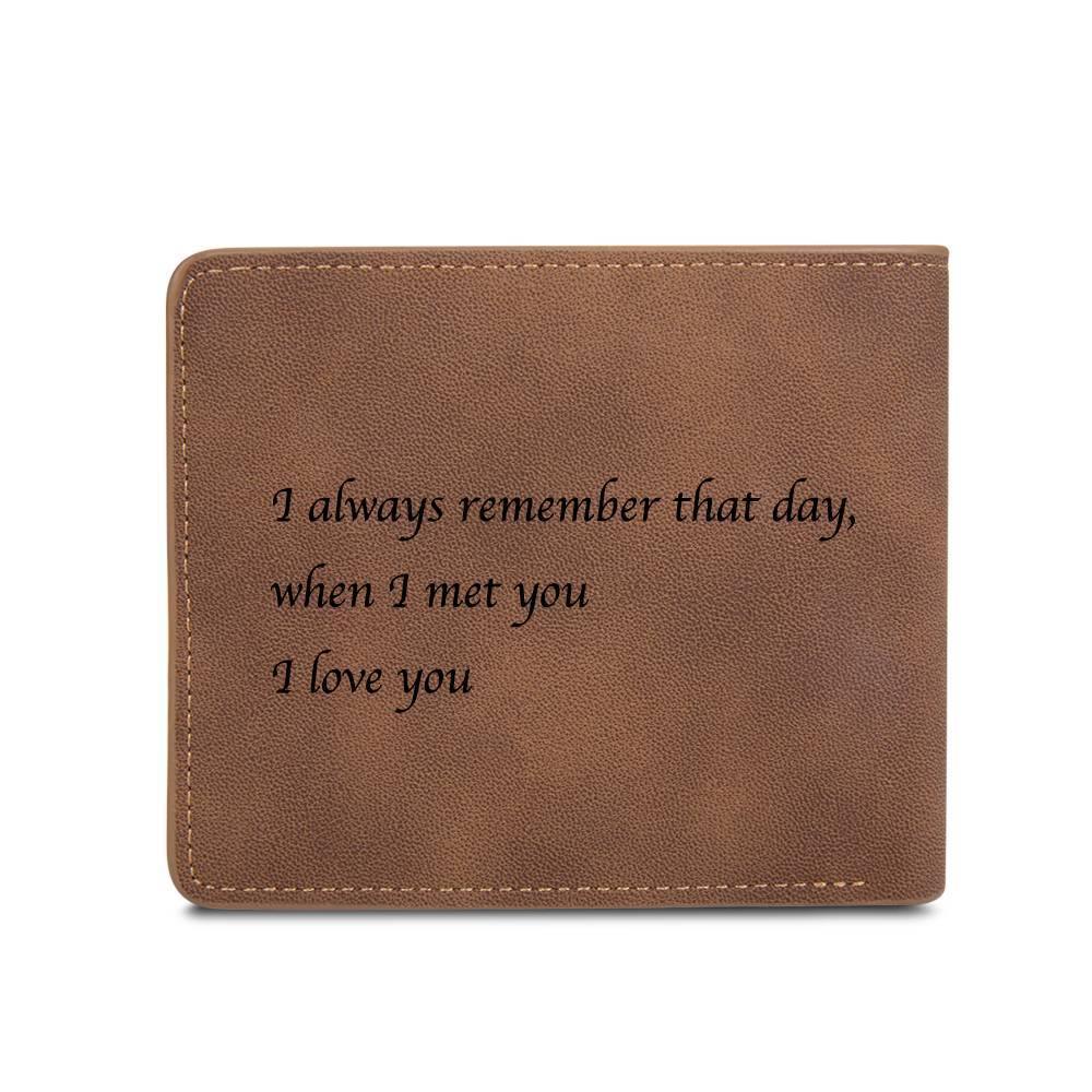 Men's Bifold Custom Inscription Photo Wallet - Brown Leather