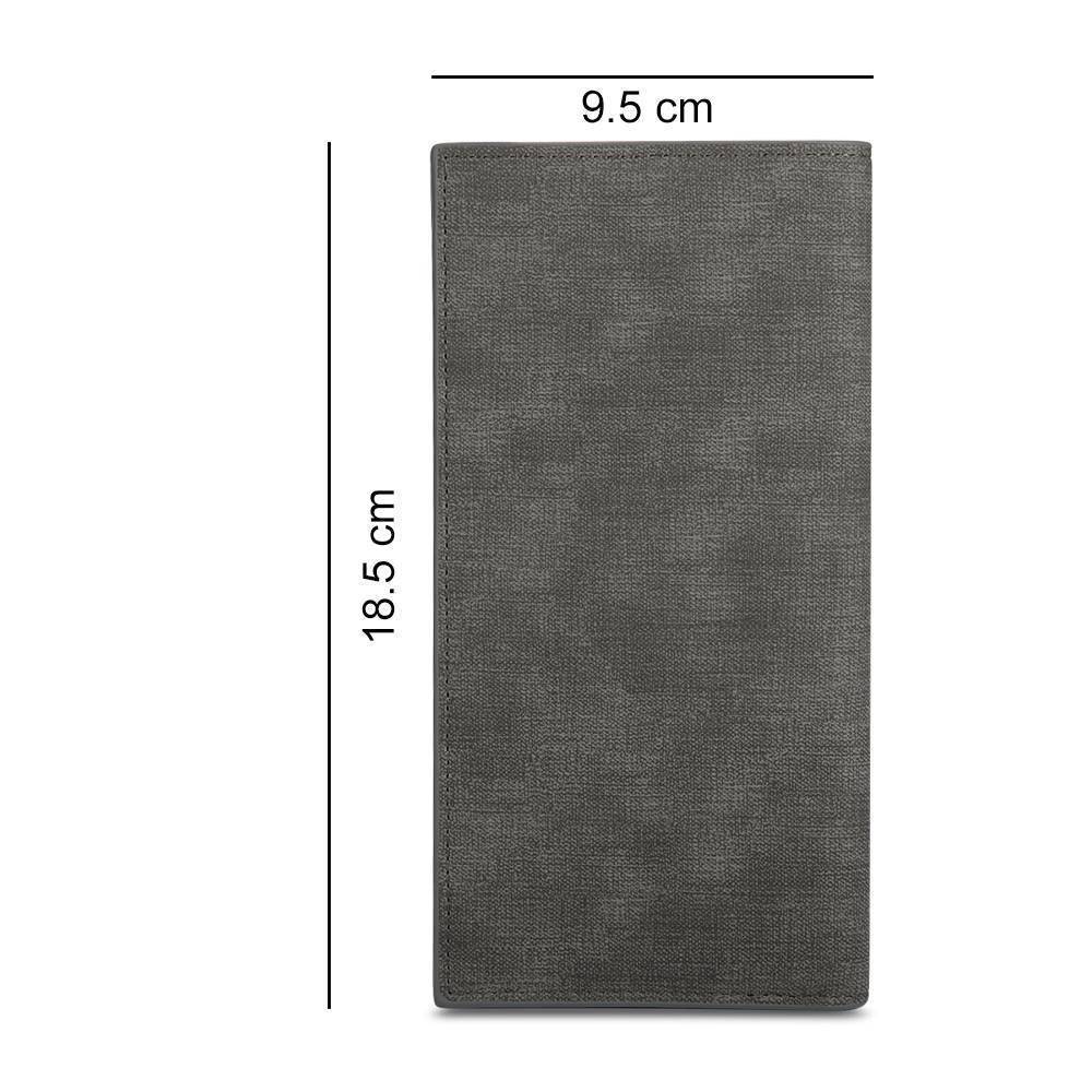 Men's Long Style Bifold Custom Inscription Photo Wallet - Grey Leather -
