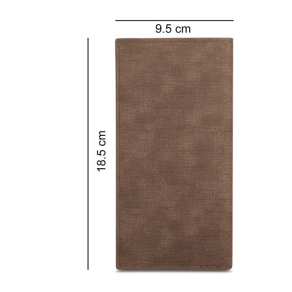 Long Style Bifold Custom Inscription Photo Engraved Wallet - Brown Leather