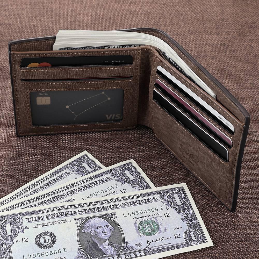 Men's Bifold Custom Inscription Photo Wallet - Coffee Leather