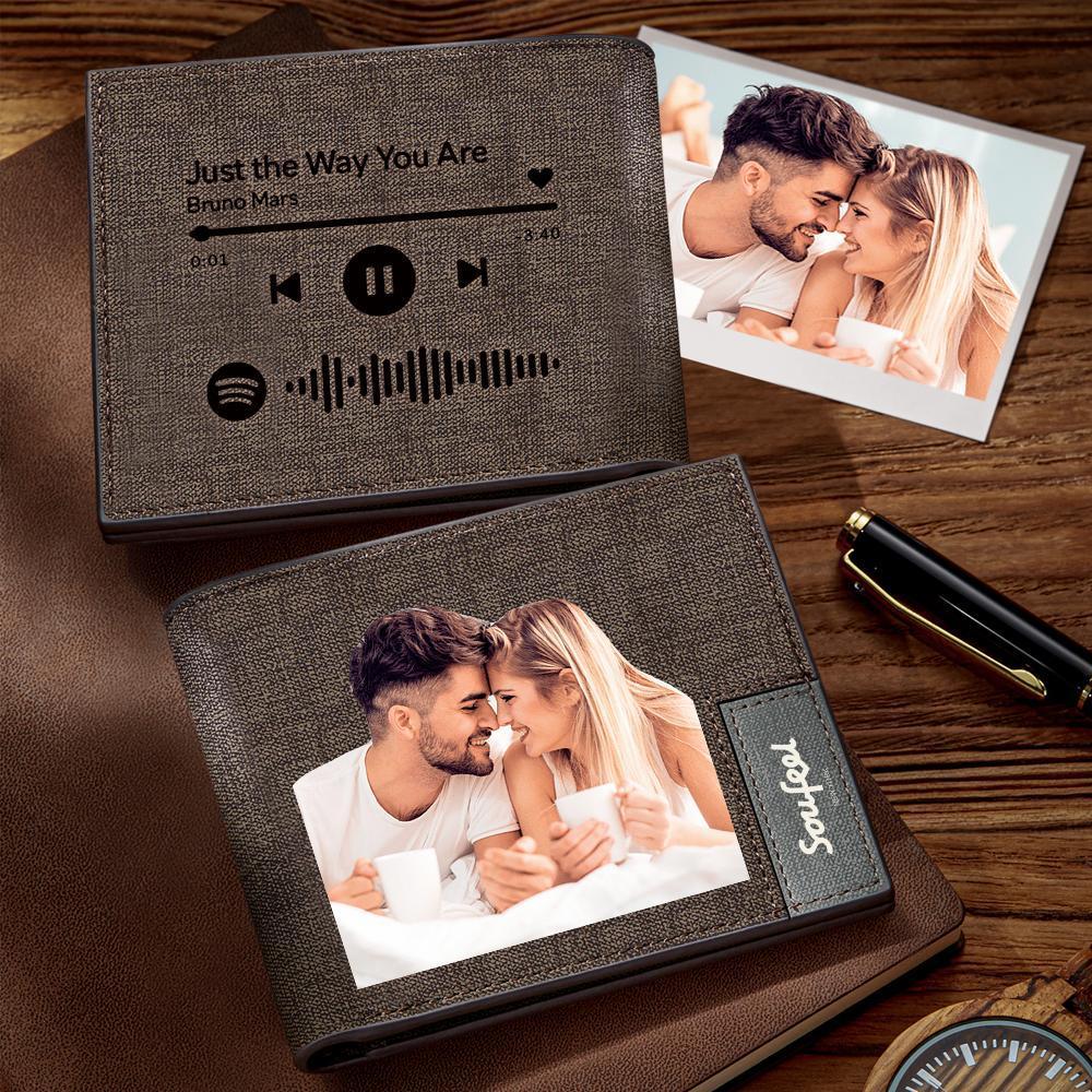 Scannable Spotify Code Wallet Photo Engraved Wallet Custom Favorite Song Gifts for Him - 