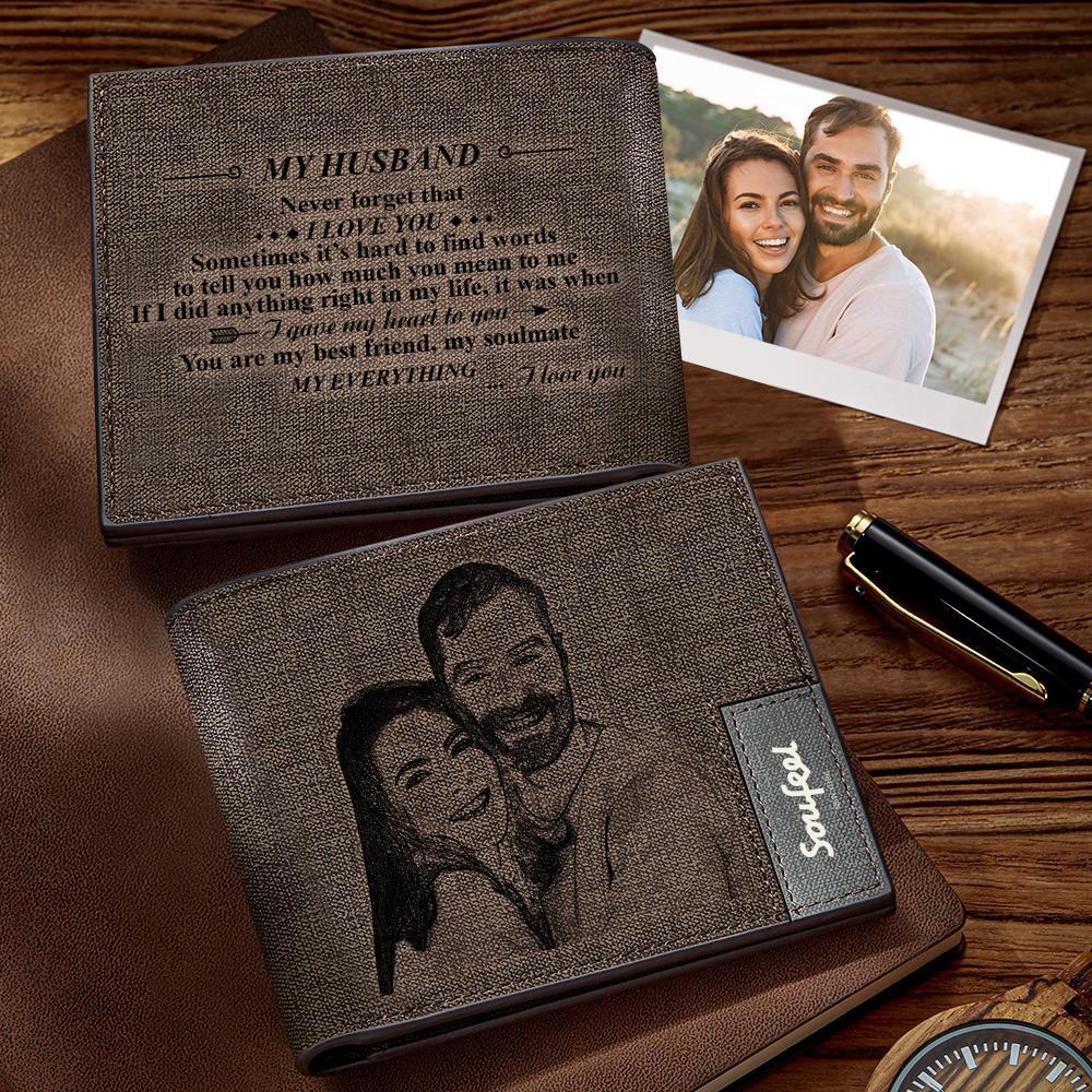 Custom  Photo Wallet with Engraving From Wife To Husband Wallet Love Message Wallet Gift - 