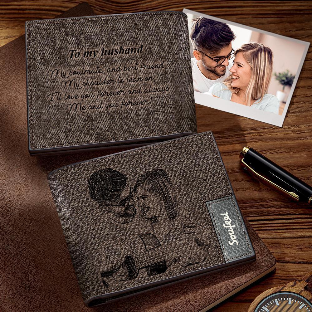 Custom  Photo Wallet with Engraving To Husband Wallet Anniversary Gifts - 