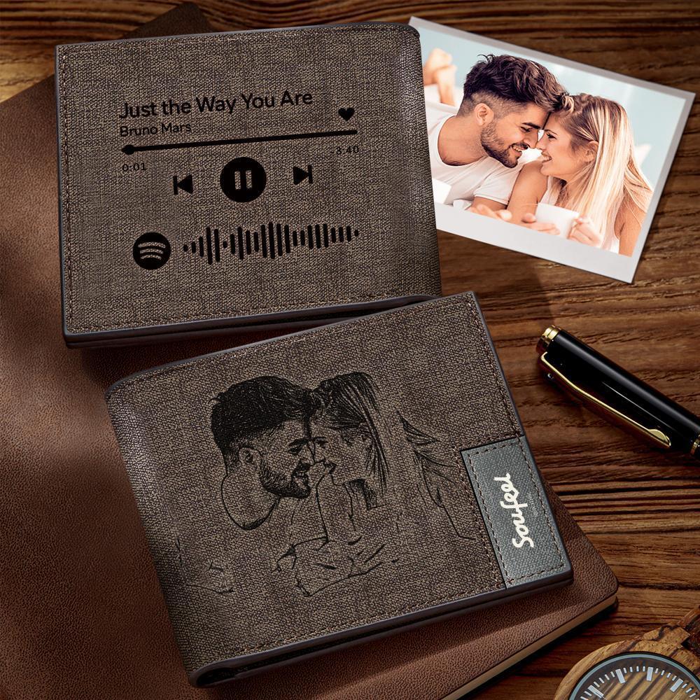 Scannable Spotify Code Wallet Photo Engraved Wallet Custom Music Song Wallet Memorial Gifts - 