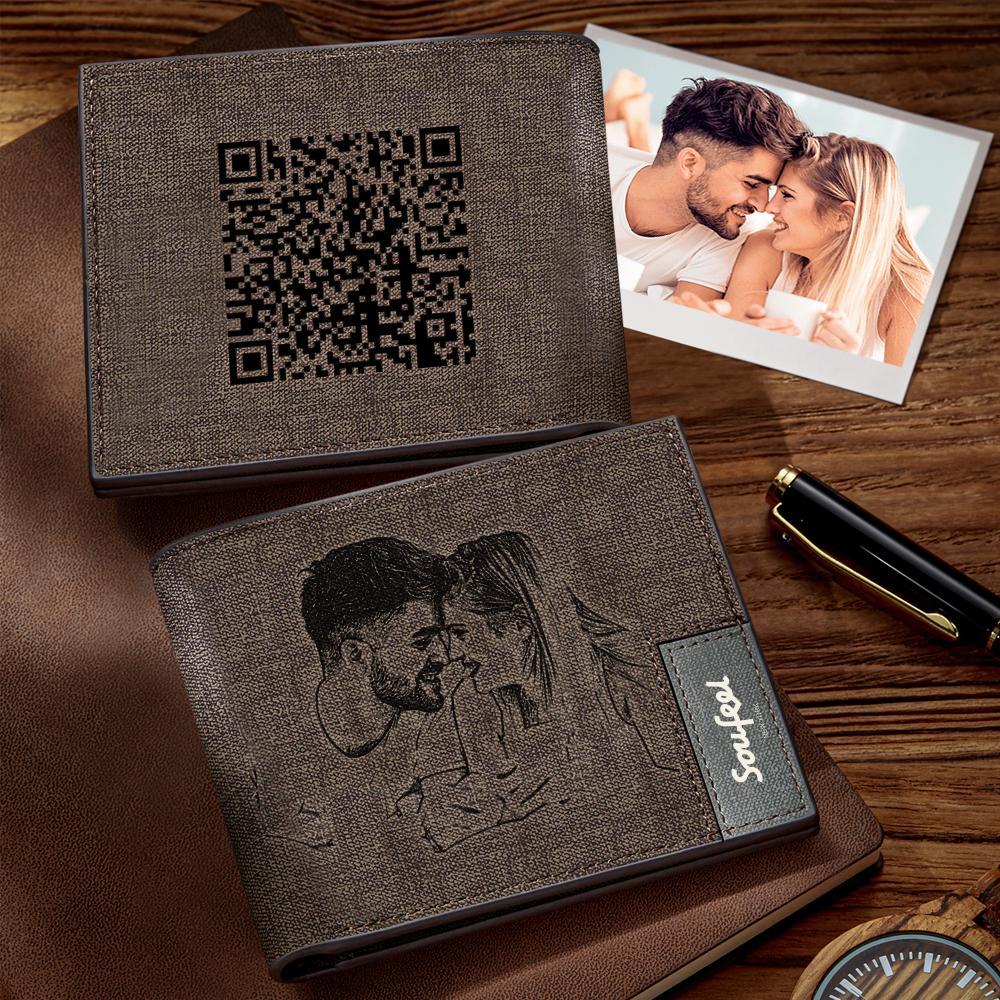 Scannable QR Code Wallet Photo Engraved Wallet Custom Link Memorial Gifts - 