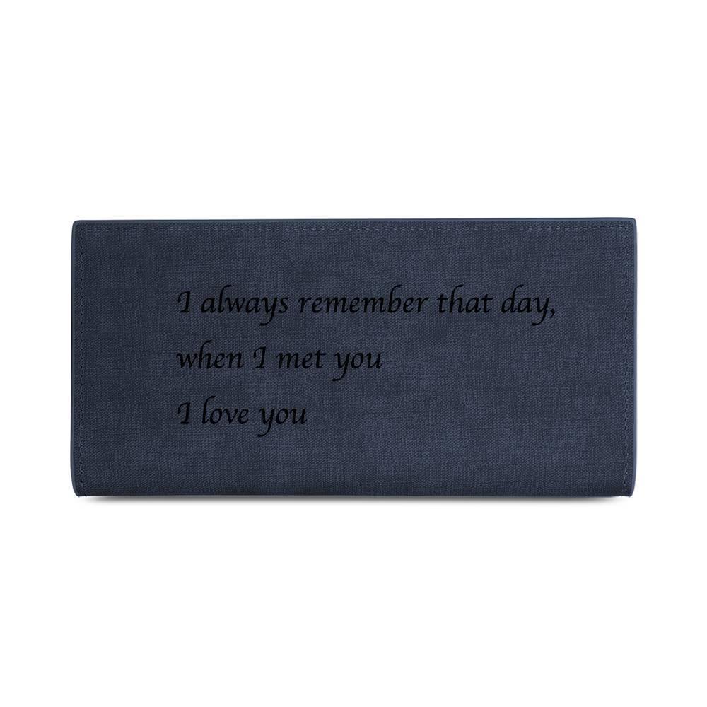 Men's Long Style Bifold Custom Inscription Photo Engraved Wallet - Blue Leather