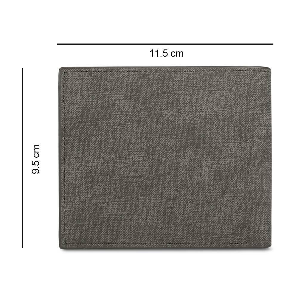 Men's Bifold Custom Inscription Photo Engraved Wallet - Grey Leather Gift for Family - 