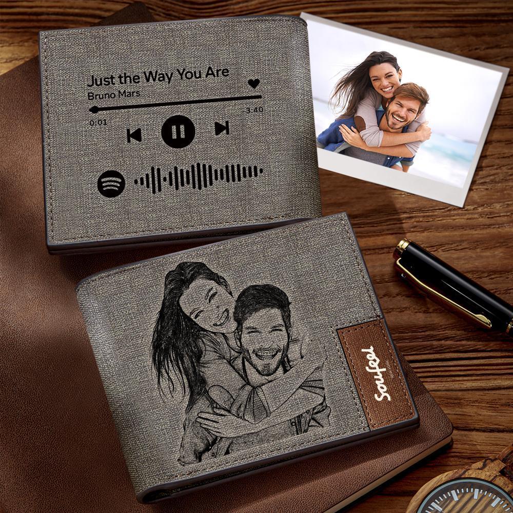 Scannable Spotify Code Wallet Photo Engraved Wallet Custom Music Song Wallet Memorial Gift - 